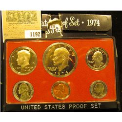 1192 _ 1974 S U.S. Proof Set, Original as issued. A nice attractive set with all coins exhibiting Ca