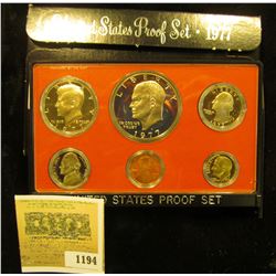 1194 _ 1977 S U.S. Proof Set, Original as issued. A nice attractive set with all coins exhibiting Ca