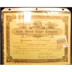 1200 _ No. Four One Share "Cl;ub House Cigar Company", Davenport, Iowa, central vignette of mansion.
