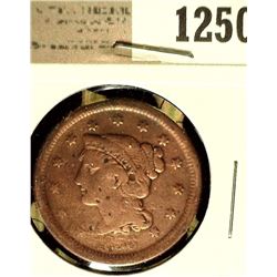1250 _ 1856 U.S. Large Cent, Slant 5 variety, Fine, cleaned.
