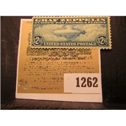 1262 _ USA 1930 era $2.60 Graf Zeppelin stamp, Blue; (SCOTT # C-15), light hinge, mint uncancelled. 