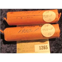 1265 _ 1929 P & 30 P Solid Date Rolls of Lincoln Cents. Circulated. (2 rolls).
