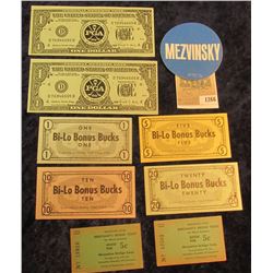 1266 _ Set of Alaska food Stamp Money, pair of Merchant Bridge Tickets from Muscatine crossing the M