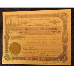 1268 _ "Blackhawk Oil Company" Stock Certificate for Six Shares of Stock, No. 59, Sep 11, 1922.