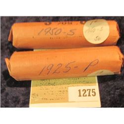 1275 _ 1925 P & 50 S Solid Date Rolls of Lincoln Cents. Circulated. (2 rolls).