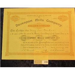 1280 _ No. 114  Davenport Mills Company  dated 10th of January 1890, excellent condition and ready f