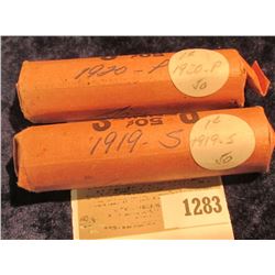 1283 _ 1919 S & 20 P Solid Date Rolls of Lincoln Cents. Circulated. (2 rolls).