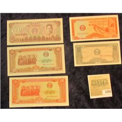 1288 _ (5) different Crisp Uncirculated Bank Notes, possibly from Laos, (I couldn't identify without