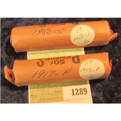 1289 _ 1917 P & 50 S Solid Date Rolls of Lincoln Cents. Circulated. (2 rolls).