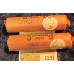 1297 _ 1940 S & 52 S Solid Date Rolls of Lincoln Cents. Circulated. (2 rolls).