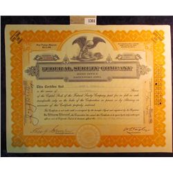 1301 _ 1929 dated stock certificate for 50 Shares of "Federal Surety Company" Capital Stock, Eagle c