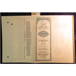 1302 _ $5000 "City of Davenport Home Ownership Mortgage Revenue Bond Specimen" with attached coupons