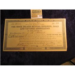 1316 _ April 1st, 1892 Stock Certificate for 40 Shares of The Rock Island Mutual Building, Loan and 
