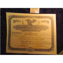 1318 _ August 14th, 1893 Stock Certificate for 5 Shares of "Ryan Produce Company of Davenport, Iowa"