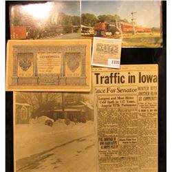 1330 _ (2) different 1900s era Rail road Postcard; 1936 Davenport, Iowa Newspaper clipping about a S