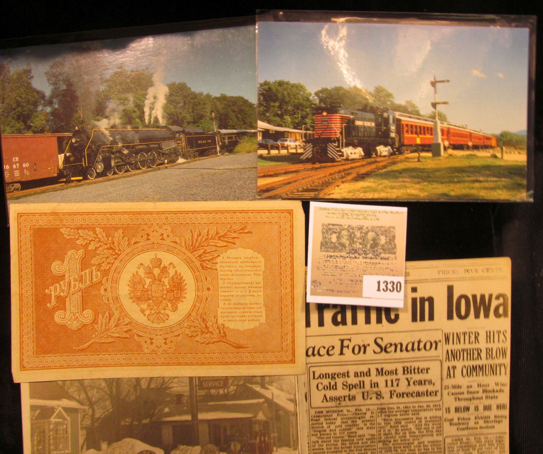 1330 _ (2) different 1900s era Rail road Postcard; 1936 Davenport, Iowa