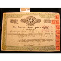 1332 _ June 1919 "The Davenport Morris Plan Company davenport, Iowa" Stock certificate No. 64 for Fi