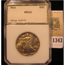 1343 _ 1941 P Walking Liberty Half Dollar, PCI MS62 slabbed.