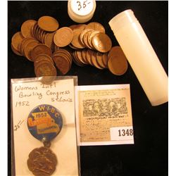 1348 _ Women's Interantional Bowling Congress 1952 St. Louis, Mo. Pinback with Medal hangar; & a sol