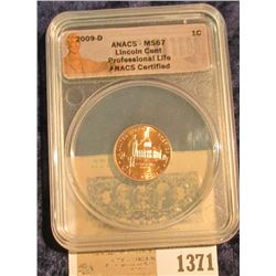 1371 _ 2009 D "ANACS - MS67 Lincoln Cent Professional Life ANACS Certified" and slabbed Lincoln Cent