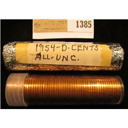 1385 _ 1954 D & 1969 S Solid date Lincoln Cent Rolls, BU. One is foil wrapped.