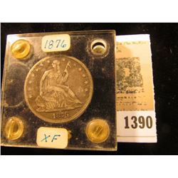 1390 _ 1876 P Seated Liberty Half Dollar, a nice coin displayed in a Capital holder.