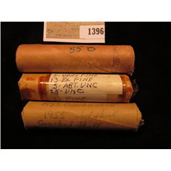 1396 _ Roll of 1955 Carcked Skull variety Wheat Cents; 1969 S Roll of Cents; and an original Uncircu