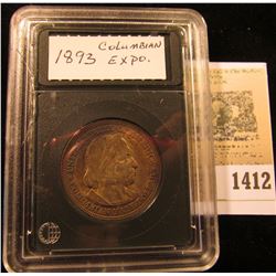 1412 _ 1893 Columbian Expo. Commemorative Half Dollar Toned AU in Holder.