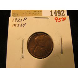 1492 _ 1921 P Lincoln Cent, MS 64. Great lamination toning.
