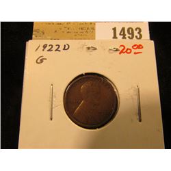 1493 _ 1922 D Lincoln Cent, Good.