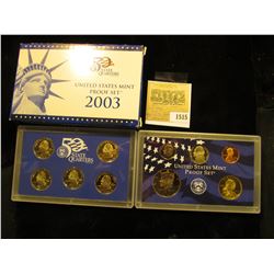 1515 _ 2003 S U.S. Proof Set, Original as issued. A nice attractive set with all coins exhibiting Ca