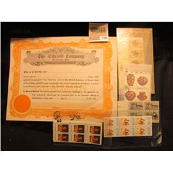 1553 _ Unissued "The Cilkoid Company Marshalltown, Iowa" Stock Certificate; plateblock 1859 1959 Sil