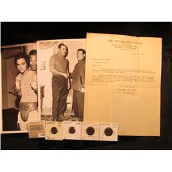 1559 _ Pair of 8" x 10" B & W Boxing Champion Photos; 1928 letter on letterhead "The Miller Drug Sto