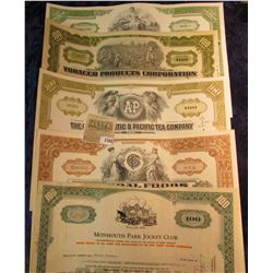1580 _ (5) Different Stock Certificates: "Tobacco Products Corporation"; "The Gr & Union Company"; "