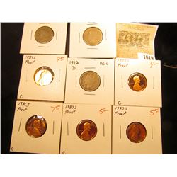 1619 _ 1883 with CENTS, 1896, & 1912 D Liberty "V" Nickels. AG-VG; 1986 S, 87 S, 88 S, 89 S, & 90 S 