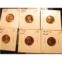 1621 _ 1959P, 60 P Large Date, 61 P, 62 P, 63 P & 64 P U.S. Proof Lincoln Cents.