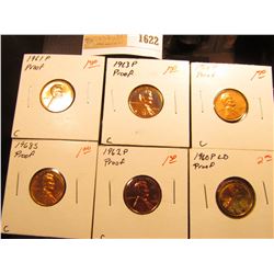 1622 _ 1960 P Large Date, 61 P, 62 P, 63 P 64 P, & 68 S U.S. Proof Lincoln Cents.