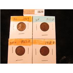 1629 _ 1909 P, 27D, S, & 28D Lincoln Cents, all Grading EF.