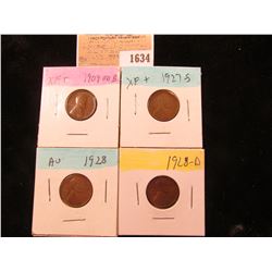 1634 _ 1909 P VDB, 27S, 28P & D Lincoln Cents, all Grading EF-AU.