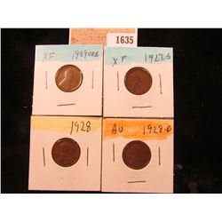 1635 _ 1909 P VDB, 27S, 28P & D Lincoln Cents, all Grading EF-AU.