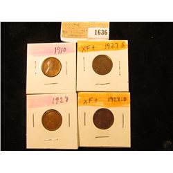1636 _ 1910P, 27S, 28P & D Lincoln Cents, all Grading EF-AU.