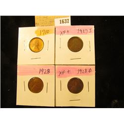 1637 _ 1910P, 27S, 28P & D Lincoln Cents, all Grading EF.