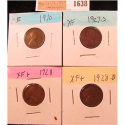 1638 _ 1910P, 27S, 28P & D Lincoln Cents, all Grading EF.