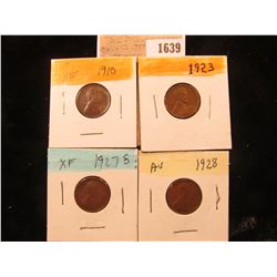 1639 _ 1910P, 23P, 27S, & 28P Lincoln Cents, Fine to AU.