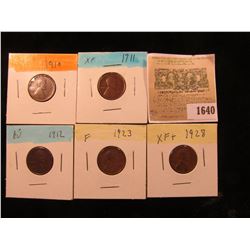 1640 _ 1910P, 11P, 12P, 23P, & 28P Lincoln Cents, Fine to AU.