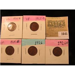 1641 _ 1922D, 25D, S, 26P & D  Lincoln Cents, VG to EF.
