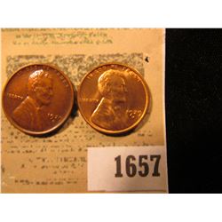 1657 _ Pair of 1929 D Lincoln Cents, one Brown AU and the other Bright Red BU.