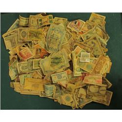 1671 _ Unsorted Box full of Old Foreign Currency, advertising notes, some facsimile notes, & possibl