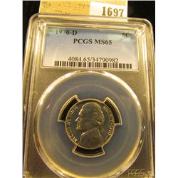 1697 _ 1970 D Jefferson Nickel PCGS slabbed MS65