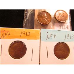 1714 _ Pair of 1913 P EF & Pair of 1934 P Red-Brown Uncirculated Lincoln Cents.